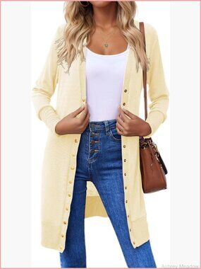 Womens Long Sleeve Cardigan Lightweight Ribbed Knit With Buttons